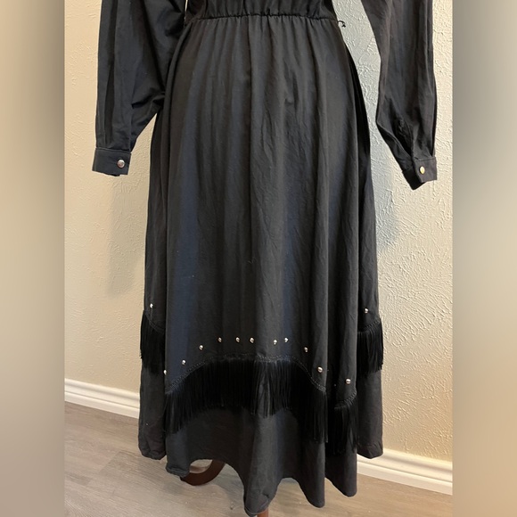 VINTAGE Black Tassle Fringe Western Dress with shiny buttons and ornamentation - Picture 6 of 8